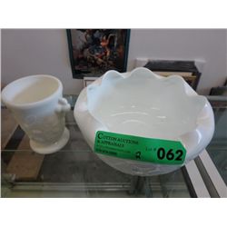2 Vintage Milk Glass - Vase & bowl