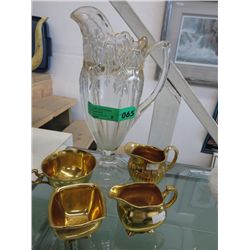 4 pieces of Gold Lustre & Gold rimmed jug