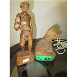 2 Signed, hand carved figurines