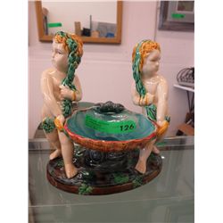 Majolica Cherub & Shell dish