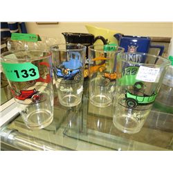 Set of 4 -Vintage car glasses, 3" x 5"