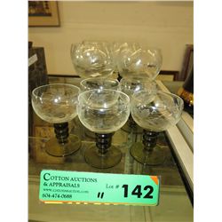 11 pcs. of Vintage ribbed stem glasses
