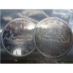 Lot of 2 - 1963 Canada Canoe Dollars