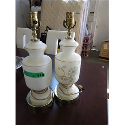 Pair of glass base lamps, no shade