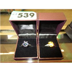 2 Silver plated rings with semi-precious stones