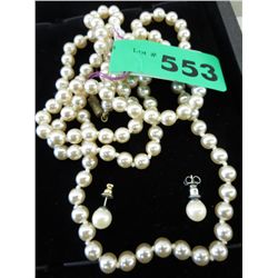 36" Strand of Cultured Pearls and Faux earrings