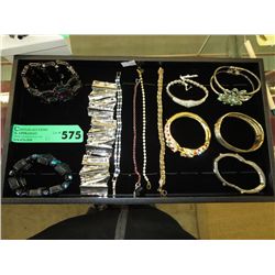Tray of rhinestone & costume bracelets