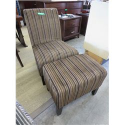 Corduroy upholstered chair and footstool -NEW