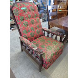 Large vintage upholstered wood recliner