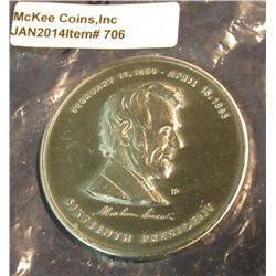 706. February 12, 1809-April 15, 1865 Abraham Lincoln Medal. Lincoln Memorial on reverse. 51 mm.