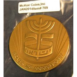 709. Large Bronze Israel Medal. "Israel's 25th Anniversary". Astrological signs reverse. 59mm. 3.48 