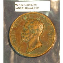 722. Vittorio Emanuele II Re D' Italia" Large Bronze Medal 1862. 56mm. Weighs 3.53 ozs.