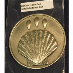 734. Large White metal Medal. "In Celebration of Your Baptism/Presented by Lutheran Brotherhood", 73