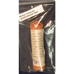 1541. 1975-99 P & D Complete Set of Lincoln Cents in a roll.