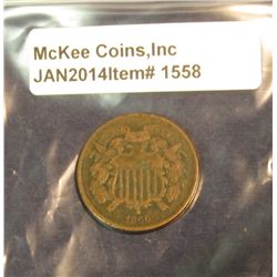 1558. 1866 U.S. Two Cent Piece. G-4.