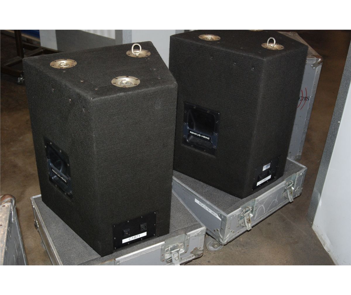 Pair Renkus Heinz SR1 Monitor Speakers w/ Flight Cases