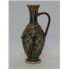 Image 1 : A DOULTON LAMBETH STONEWARE EWER, olive green, drab and blue body, lotus leaf collar, whiplash pe...