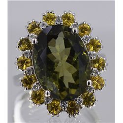 Nat. Green Tourmaline, Yellow Sapphire Diamond Ring