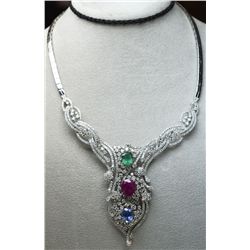 Emerald, Ruby, Sapphire Diamond Necklace