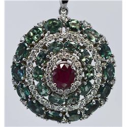Nat Burma Ruby Alexandrite Diamond Pendant
