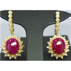 Nat Cabochon Ruby W/ Diamond Dangle Earring