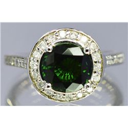 Natural Tsavorite 1.74ct w/ Diamond 14kt White Gold Ring