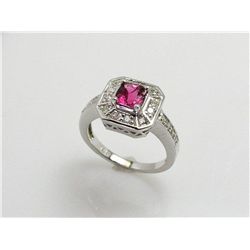 Natural Pink Sapphire .66ct w/ .38cttw Diamond 14kt White Gold