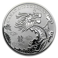 2012 1/2 oz Silver Canadian $10 Year of the Dragon