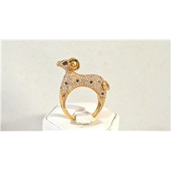 18K Rose Gold and Diamond Ring with Ram Design