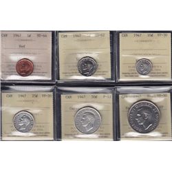 Lot of Six 1947 Graded Coins