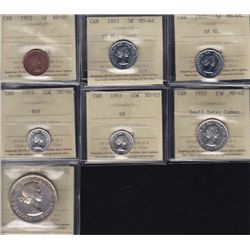 Lot of Seven 1953 Graded Coins