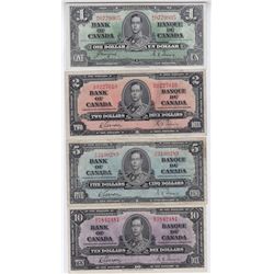 Lot of Four 1937 Bank of Canada Notes