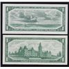 Image 2 : Lot of Two 1954 & 1967 Bank of Canada Replacement $1 Banknotes