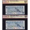 Image 1 : Lot of Two 1986 Bank of Canada $5 Replacement Notes