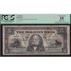 1912 Molsons Bank $5