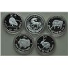 Image 1 : World Coins - Lot of Five Chinese 1 oz Silver Coins in Cases