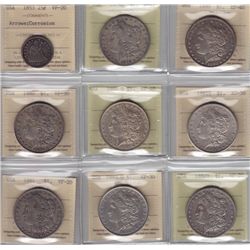 USA, Lot of 9 ICCS Graded Coins: