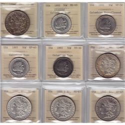 USA, Lot of 9 ICCS Graded Coins: