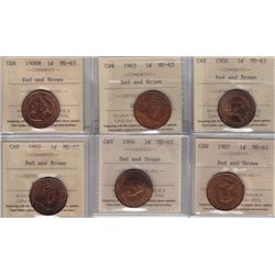 Lot of 6 ICCS Graded One Cents