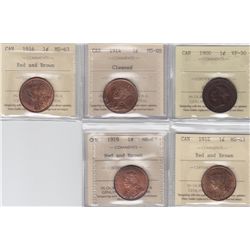 Lot of 5 ICCS Graded One Cents