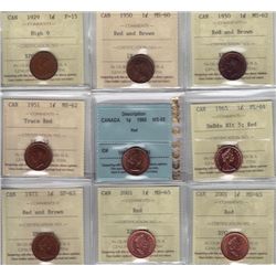 Lot of Nine Miscellaneous Graded One Cents