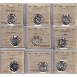 Lot of Nine ICCS Graded Twenty Five Cents