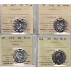 Lot of Four ICCS Graded Twenty Five Cents