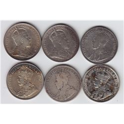 Lot of Six Twenty Five Cents Coins