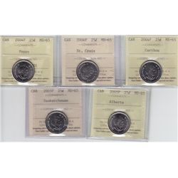 Lot of Five ICCS Graded Twenty Five Cents