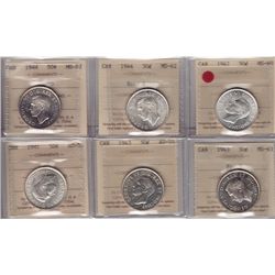 Lot of Six ICCS Graded Fifty Cents