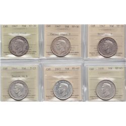 Lot of Six ICCS Graded Fifty Cents