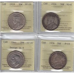 Lot of Four ICCS Graded Fifty Cents