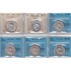 Lot of Six Graded Fifty Cents