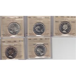 Lot of Five ICCS Graded Fifty Cents